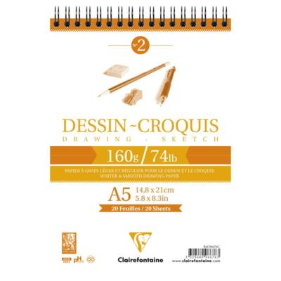 Bloc Dessin Croquis Spirale 160g A5 35 Feuilles Blanc - CLAIREFONTAINE