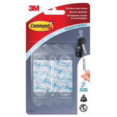 Crochet Adhésif Transparent Taille S 225 g 6 Crochets + 8 Bandes Amovibles - COMMAND