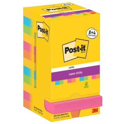 Bloc-note adhésif Super Sticky Notes, 76 x 76 mm Jaune, bleu, jaune citron, rose - Post-it