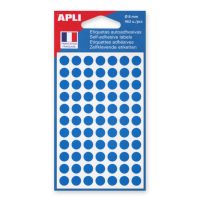Sachet de 462 étiquettes Gommettes de signalisation Rondes 8 mm Bleu - Apli-Agipa