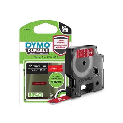 Ruban D1 Vinyle Etiquette HP Blanc sur Rouge 12 mm x 3m - DYMO