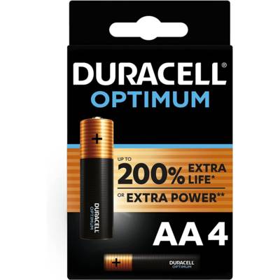 Pack 4 Piles Alcalines Optimum MN1500 AA LR6 200% ExtraLife - DURACELL