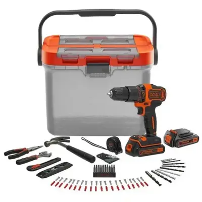KIT BRICO : Perceuse Perc 18V BLACK+DEKKER - avec 2 batteries 1,5Ah , 6 outils, 60 accs, 12 clés et boîte - BCKSB04-QW - BLACK + DECKER