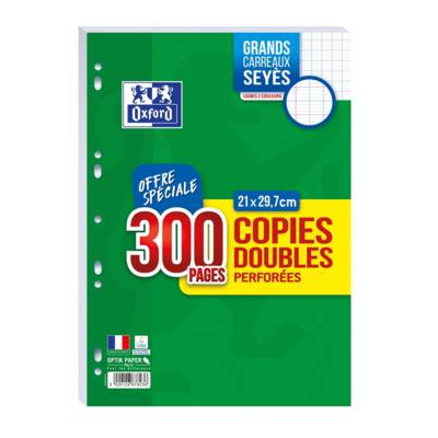 Copies doubles perforées A4 300 Pages 90 g grands carreaux - OXFORD