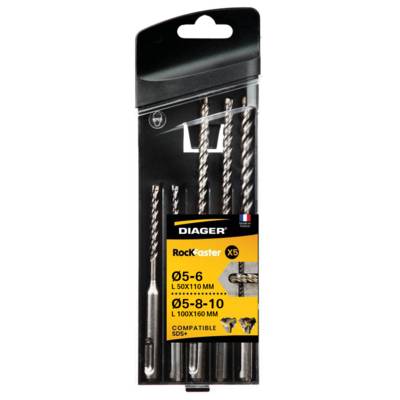 Coffret 5 forets béton ROCKFASTER SDS+ - L110 Ø5 Ø6 - L160 Ø6 Ø8 Ø10MM - Gedimat - DIAGER