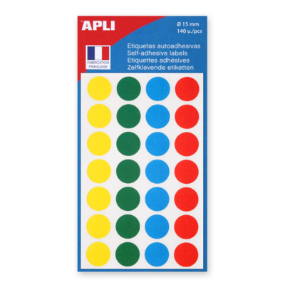 Sachet de 140 étiquettes Gommettes de signalisation Rondes 15 mm Assorties - Apli-Agipa