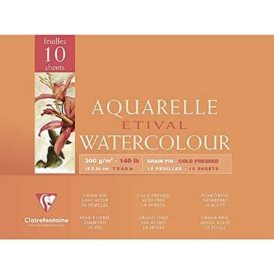 Bloc Aquarelle Etival encollé 4 côtés 300g grain fin 10 Feuilles 18x24 cm - CLAIREFONTAINE
