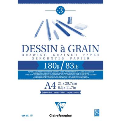 Bloc 30 Feuilles Dessin à Grain Encollé A4 180g Blanc - CLAIREFONTAINE