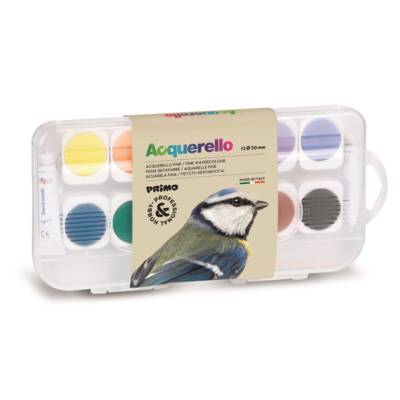 Pastilles d'aquarelle fine en godet remplaçable, 12 couleurs. Ø 30 mm - PRIMO