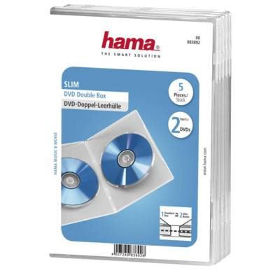 Lot de 5 Boîtiers "Slim" double pour DVD Transparent - HAMA