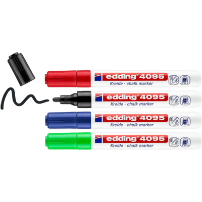 Marqueur craie liquide e4095 fenêtre ardoise verre pointe ogive 4/15mm assortis pochette 4 unités - Edding