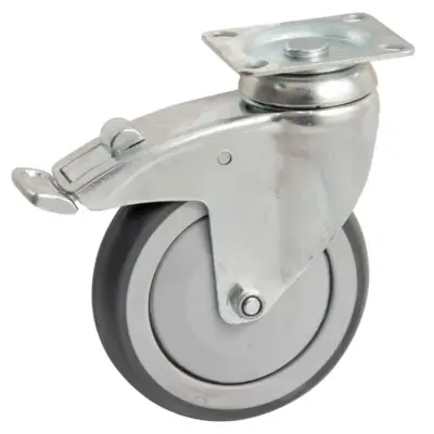 Roulette Pivotante A Frein A Platine Rectangulaire, - Roue caoutchouc Ø 100 - Charge 80kg - CEBORA - 550842O