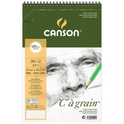 Album spiralé 30 Feuilles Papier Dessin "C" à grain A4+ 180g Blanc - CANSON