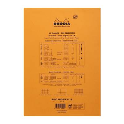 Bloc de direction Orange 80 feuilles (160 pages) format A4 réglure 5x5 - RHODIA