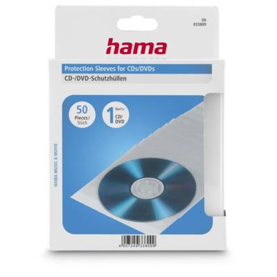 Pochettes de protection pour CD/DVD, paquet de 50, Transparent - HAMA