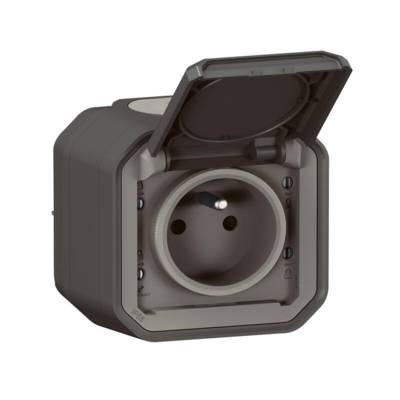 Prise de courant étanche avec volet PLEXO anthracite - Gedimat - LEGRAND