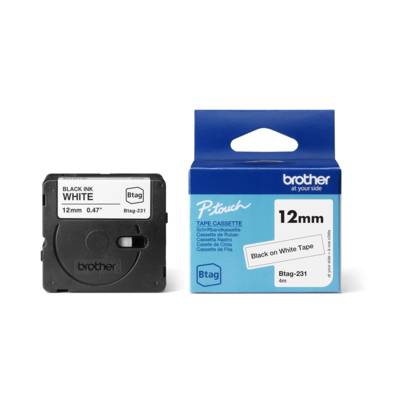 Ruban BTAG-231 12mm x 4m Noir Sur Blanc - BROTHER