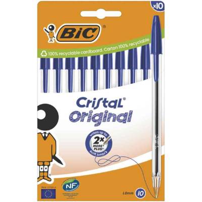 Etui Carton de 10 Stylos à Bille Cristal Original Bleu - BIC