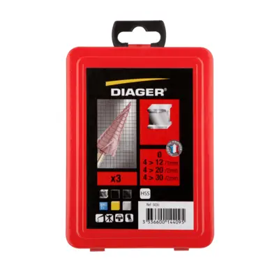 Coffret de 3 forets étagés HSS 5% cobalt revêtement Tialn - DIAGER - 503C - DIAGER BATIMENT SA