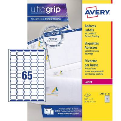 Boîte de 1625 étiquettes laser blanc 38,1X21,2 L7651-25 - AVERY ZWECKFORM