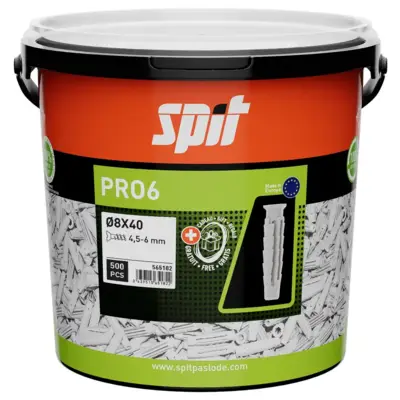 Cheville nylon PRO6 - 8 x 40 sans vis - Seau de 500 - SPIT - 565182