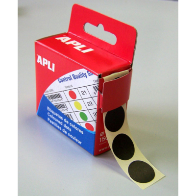 Bte Distributrice 150 étiquettes Gommettes de signalisation Rondes 15 mm Noir - Apli-Agipa