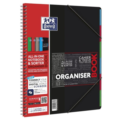 Cahier Trieur OrganiserBook connecté Scribzee 160 pages 5x5 A4+ Coloris Aléatoire - Oxford