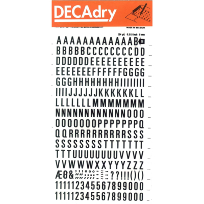 Lettres et Chiffres Transferts (1 Feuille) DD9F 8 mm Noir - Apli-Agipa