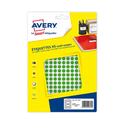 Sachet de 2940 pastilles Diam 8 mm Imprimables Vert - Avery