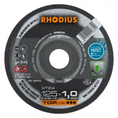 Disque à tronçonner RHODIUS XT24 - Ø125 mm x 1.0 x 22.23 mm - Métaux non ferreux - 210451 - RHODIUS SARL
