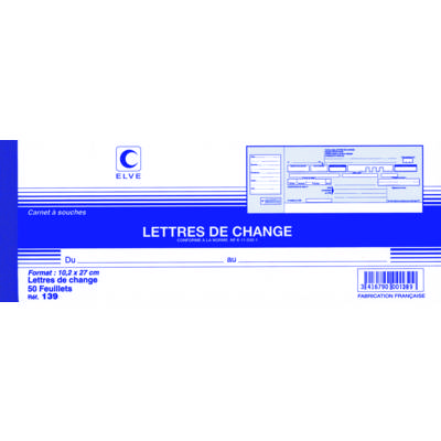 Carnet LETTRES DE CHANGE 102 x 270 mm 50 Feuillets - ELVE