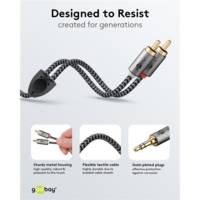 Câble Audio Jack 3.5mm 2 Rca Mâles Gold Nylon Tressé 5m - GOOBAY