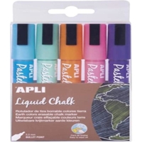 Etui de 5 Marqueurs Craie Liquide Effaçable Pointe Ronde 5,5mm Ton Terre Pastel - Apli