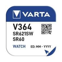 Pile oxyde argent pour montres, V364 (SR60) SR621SW 1,55 Volt - VARTA