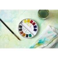 Aquarelle Fine Boîte Ronde en Métal 12 Demi-Godets - PÉBÉO