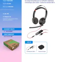 Casque micro filaire USB Poly Blackwire 5220 reconditionné