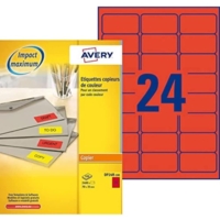 Boîte de 2400 étiquettes copieur 70X35 rouge fluo DP24R-100 - AVERY Zweckform