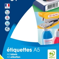 Etui de 16 feuilles A5 de 64 étiquettes multi-usage Permanentes 97,5x68 mm Blanc - Apli-Agipa