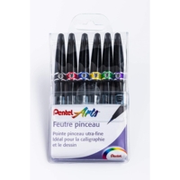Pochette de 6 Feutres pinceau Brush Sign Noir, Rouge, Bleu, Vert, Violet, Jaune - Pentel