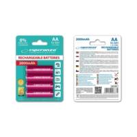 Lot de 4 Piles Rechargeables Ni-MH AA Rouge 2000 mAh - ESPERANZA