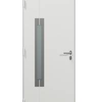 Porte d'entrée alu ODISHA gris anthracite/blanc dormant 63 mm avec tapées pour isolation 160 mm - 215 x 90 cm - Gedimat - GARDEN GATE