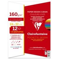 Pochette de 12 + 3 Feuilles de Papier Dessin Couleurs Vives 24x32 160g - CLAIREFONTAINE