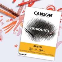 Bloc 20 Feuilles Dessin GRADUATE BRISTOL 180g A4 Blanc Très Lisse - CANSON