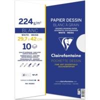 Pochette 10 feuilles dessin à grain 29,7x42 224g Blanc - CLAIREFONTAINE