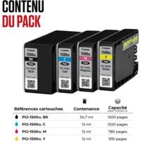 Cartouche Jet d'encre PGI-1500XL (Noir Cyan Magenta Jaune) Grande capacité - CANON
