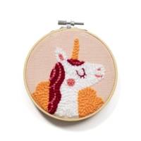 Kit Point De Croix Enfant Punch Needle- Licorne - D 18 Cm Rose - AVENUE MANDARINE