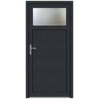 Porte de service PVC VALETTE gris anthracite 7016 dormant 60 mm avec tapées pour isolation 160 mm - 200 x 80 cm - Gedimat - EUROPEN