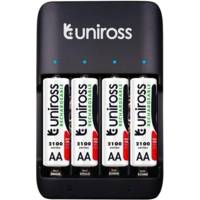Chargeur COMPACT - 1 à 4 Piles AA/AAA/9V + 4 Piles AA rechargeable Inclus - UNIROSS