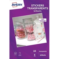 C9421 - 6 stickers transparents, A4, mat, jet d'encre - Avery