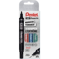 Pochette de 4 Marqueurs permanents PENTEL PEN N50 : 1 x Noir, 1 x Rouge, 1 x Bleu, 1 x Vert